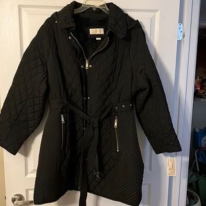 MICHAEL KORS WOMENS HOODED COAT W/BELT FAUX FUR AND SIDE POCKETS NWT